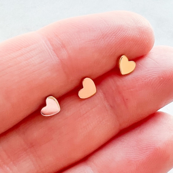 Heart Studs Rose Gold, Sterling Silver, 14K Gold Cute Small Minimalist Stud Earrings