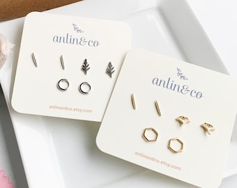 Set regalo di orecchini a bottone minimalisti da 3 paia Scegli orecchini in argento sterling 925 e oro 14K 18K / Senza nichel