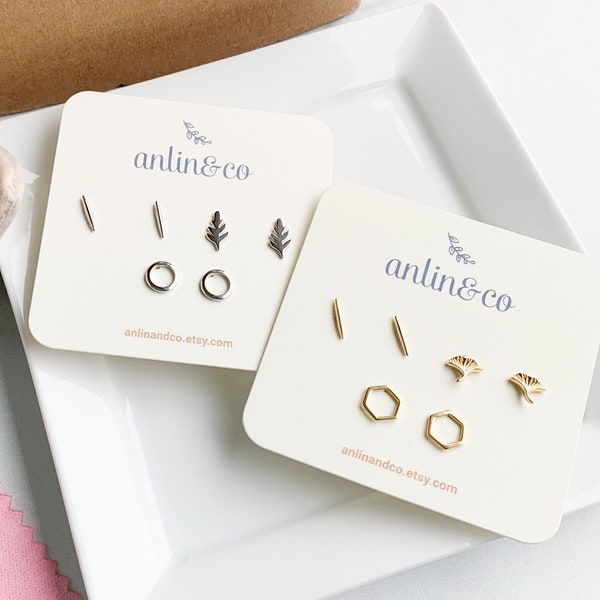 Minimalist Stud Earring Set: Sterling Silver & Gold - Nickel Free