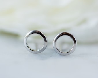 Small Silver Open Circle Studs Minimalist Sphere Stud Earrings S925