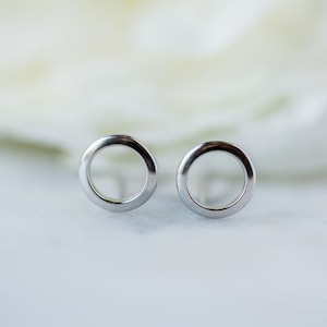 Small Silver Open Circle Studs Minimalist Sphere Stud Earrings S925