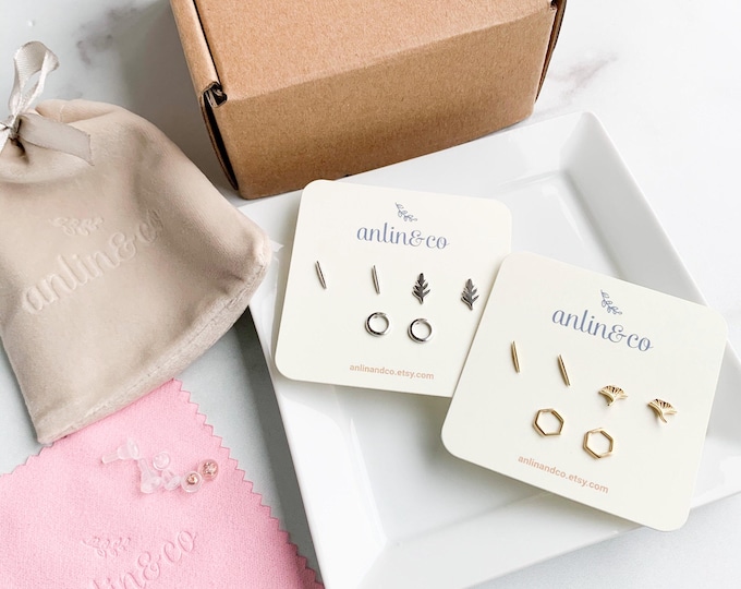 Minimalist Stud Earring 3 Pair Set- 925 Sterling Silver & 14k Gold Vermeil You Choose Nickel Free