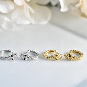 Snake Hoop Earrings 14k Gold, Rhodium Silver, Nickel Free 8mm