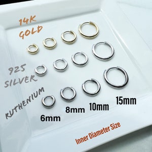 Hoop Earrings 14k Gold, Rhodium Silver, Ruthenium | Nickel Free | 6mm 8mm 10mm 15mm