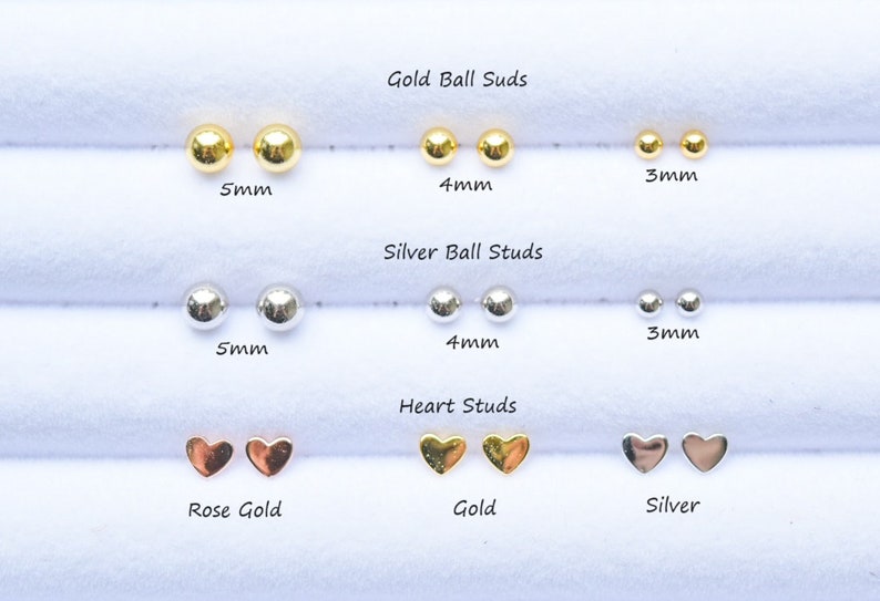 3 Pair Minimalist Stud Earring Gift Set You Pick 925 Sterling Silver and 14K 18K Gold Earrings Nickel Free image 2