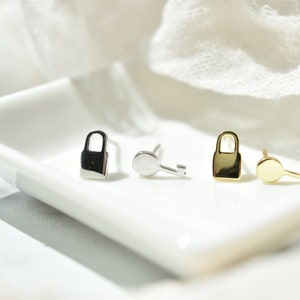 Lock and Key Stud Earrings 925 Sterling Silver and 14K Gold Vermeil