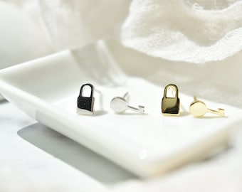 Lock and Key Stud Earrings 925 Sterling Silver and 14K Gold Vermeil