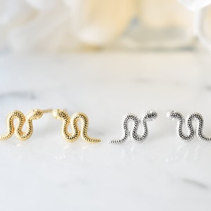 Snake Studs Sterling Silver, 14K Gold Cute Small Minimalist Stud Earrings