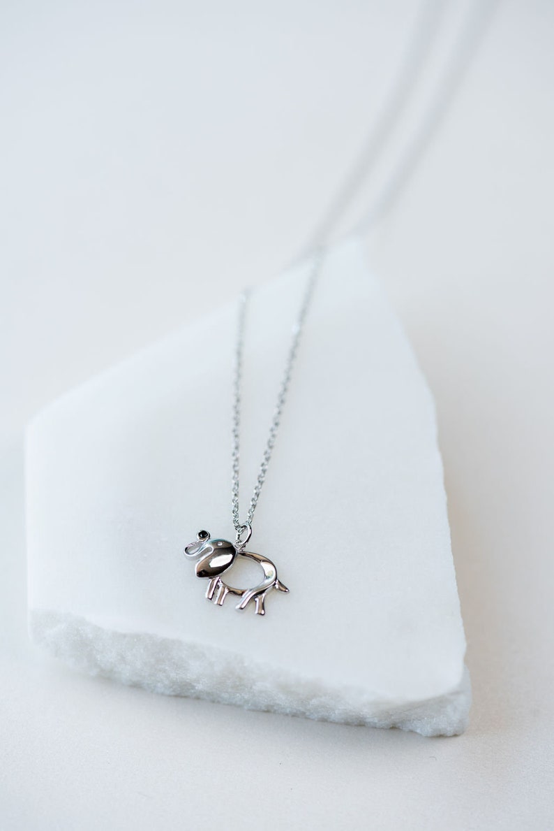 Sterling Silver Elephant Charm Necklace With Black Cubic Zirconia S925 16 Chain
