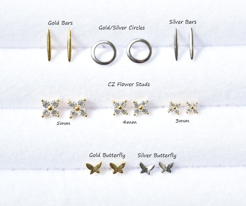 3 Pair Minimalist Stud Earring Gift Set You Pick 925 Sterling Silver and 14K 18K Gold Earrings Nickel Free image 3