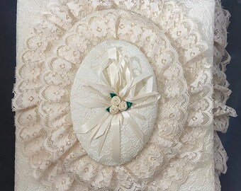 Wedding Photo album wedding gift 8x10 album corset style lace Hand-made Album white and aqua Photo book Hand-Beaded Medallion