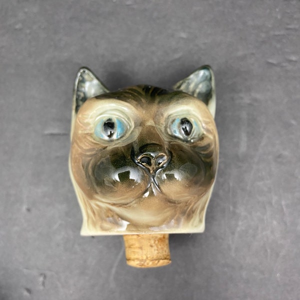 Cat head decanter bottle cork stopper / Vintage cork stopper / Vintage cat head bottle stopper.