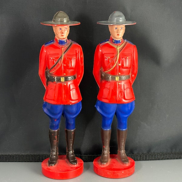 Vintage plastic Canadian Mountie figures by Reliable.