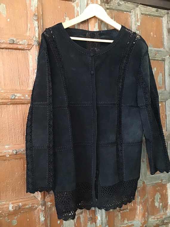 Black suede blazer/boho jacket/patchwork blazer/fe