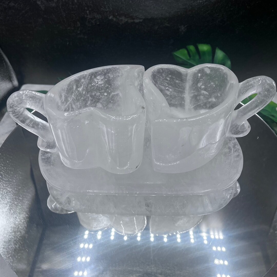 Clear Quartz Double Heart Cups With Saucer Etsy