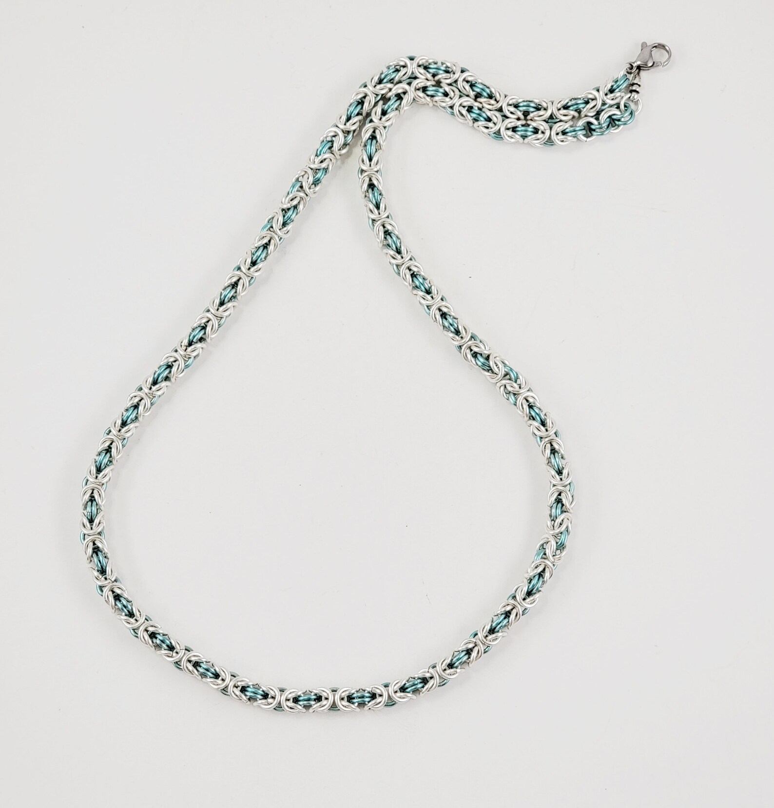 Customizeable Necklace, 2 Colors, Shown in Sky Blue, Chainmaille