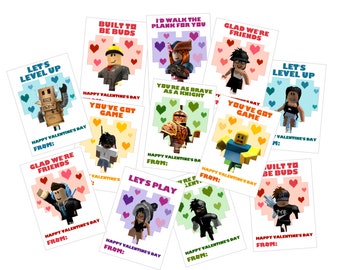 Video Game, Blox Digital Valentine || 12 Different Characters || Instant Download || Gamer Valentine Printable