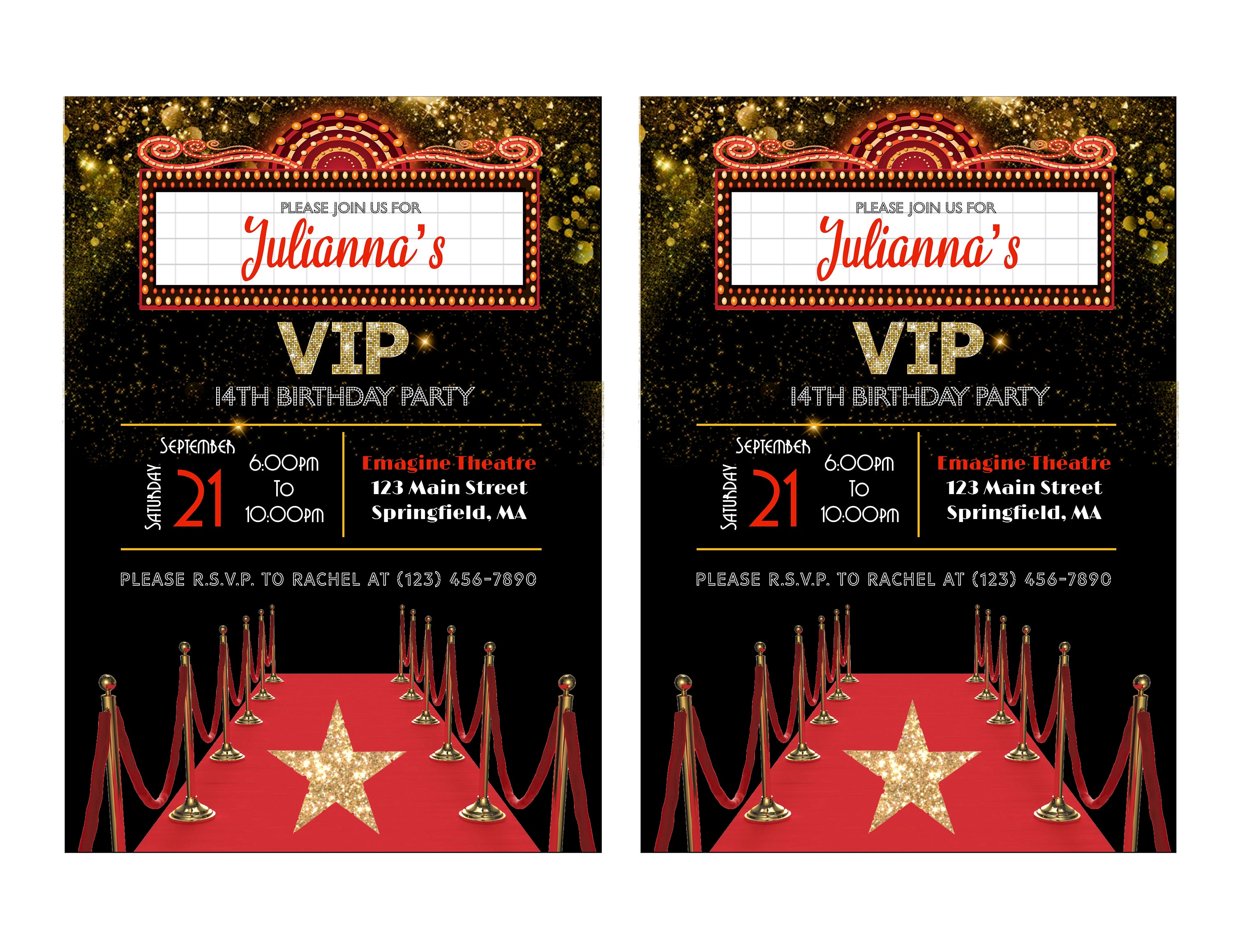 Hollywood Themed Party Invitation Custom Digital Download Etsy