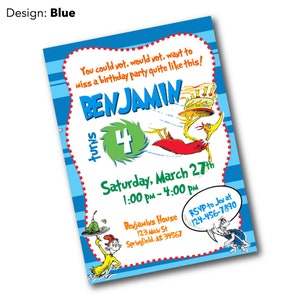 Seuss Happy Birthday to You Invitation || Green Eggs Invitation || Yertle || Digital Download || Custom Invite || Fox in Socks