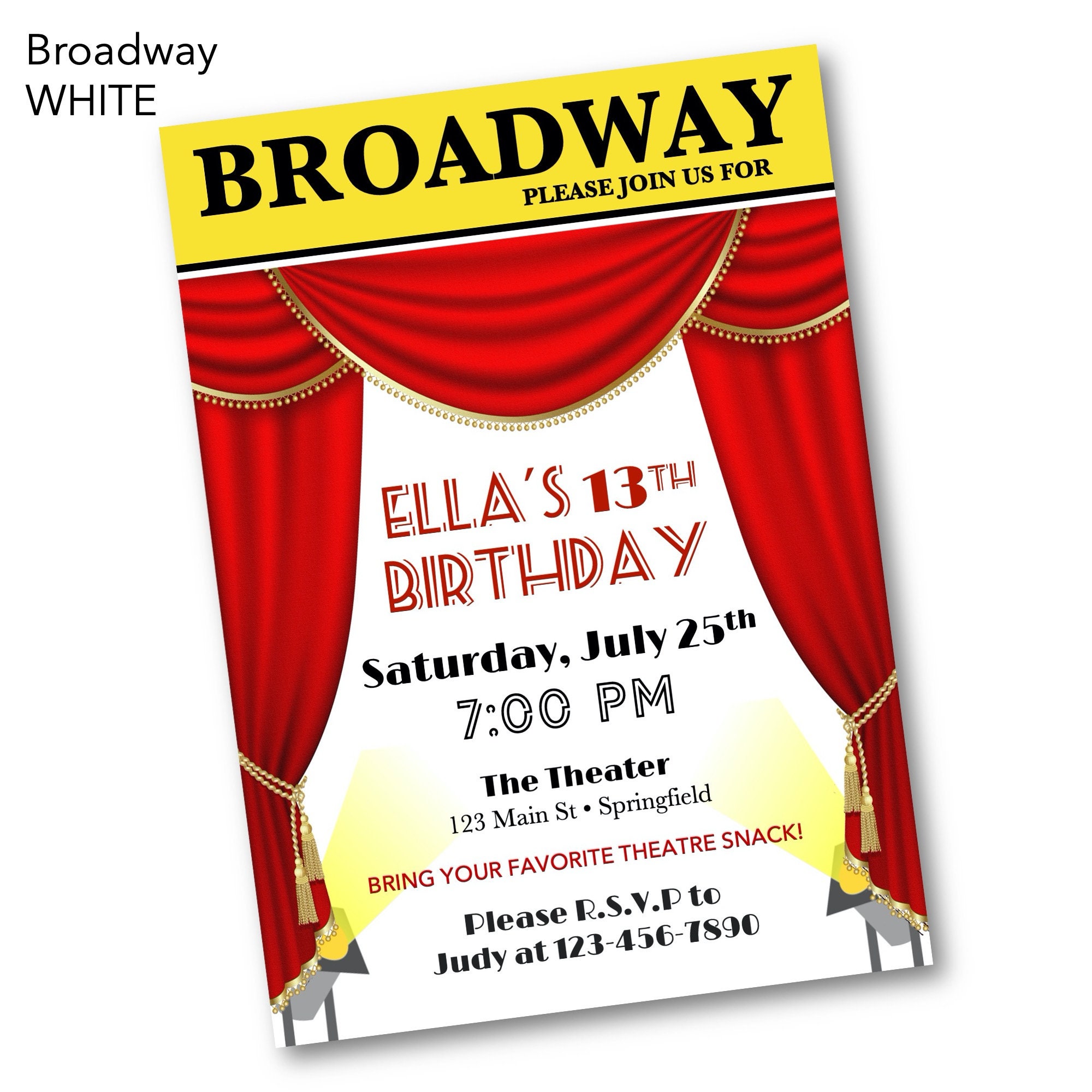 Broadway Themed Birthday Custom Digital Invite Theater - Etsy UK