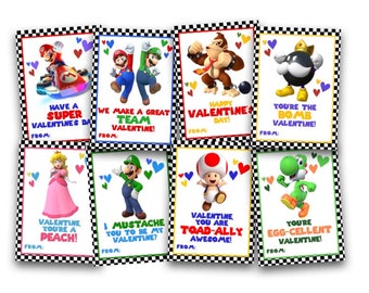 Mario Valentine || 8 Different Characters || Instant Download || Video Game Valentine