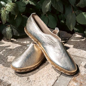 LU Loafers | Leather Shoes | Handmade Shoes | Women&#39;s Mules | Gold Loafers | Gold Shoes | Slippers | Slip on Shoes | Flats | Moccasins