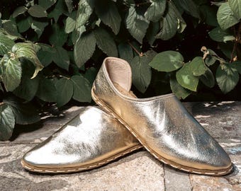 Leather Loafers | Antalya Shoe | Handmade Shoes | Women's Mules | Gold Loafers | Gold Shoes | Slippers | Slip on Shoes | Flats | Moccasins
