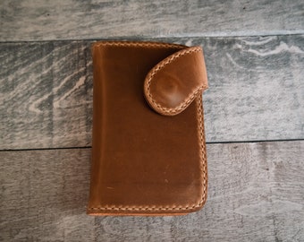 Snap Wallet - Handmade Natural Chromexcel Leather Vertical Mid Snap Wallet