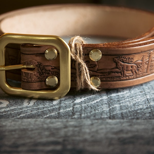 Stamped Leather Belt Etsy