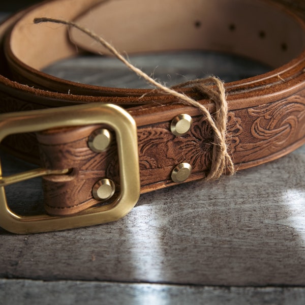 Stamped Leather Belt Etsy