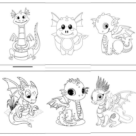 6 printable dragon coloring pages etsy