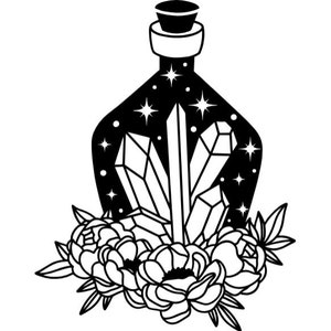 spell bottle with crystals