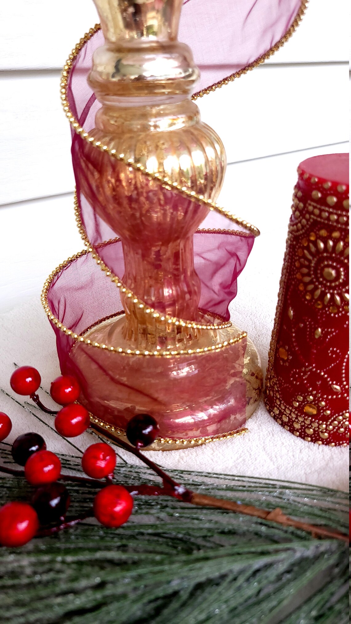 Luxury Christmas Ribbon Sheer Burgundy Beaded Edging 2 Etsy UK