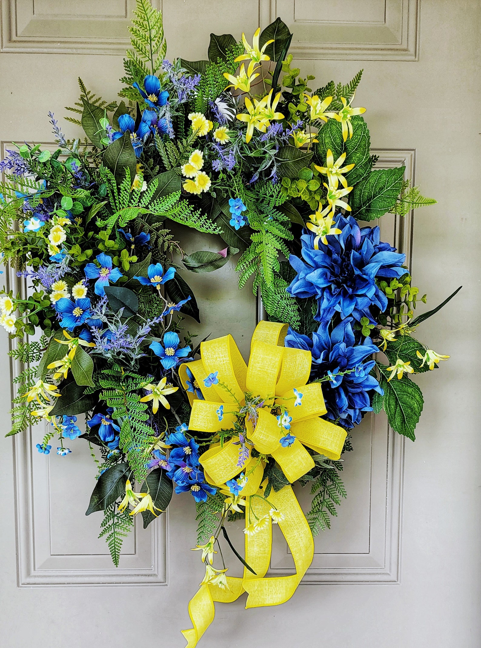 Blue and Yellow Wreath Front Door Wreath Spring Wreath Wild | Etsy