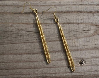Gold color wire wrapped straight earrings