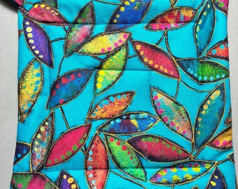 Deluxe Hot Pad/Potholder: SPARKLING LEAVES/ Blue Quilted
