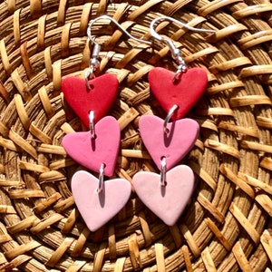 3 Heart Dangle Earrings