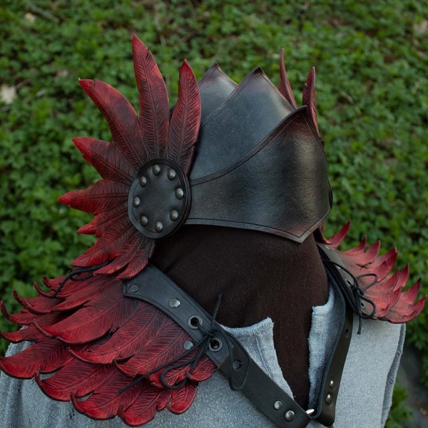 Leather Feathers Pauldrons // Hugin and Munin Raven Larp Armor