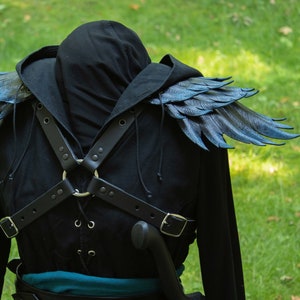 Leder-Federschulterplatten, LARP-Rüstung Vogel Rabe Schulterpanzer