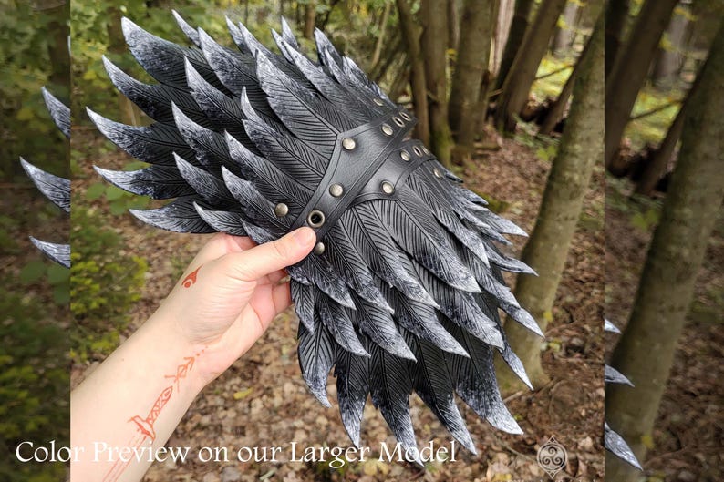 Small Leather Feather Pauldrons, LARP Armor Bird Raven Spaulder Shoulder Armor Ash