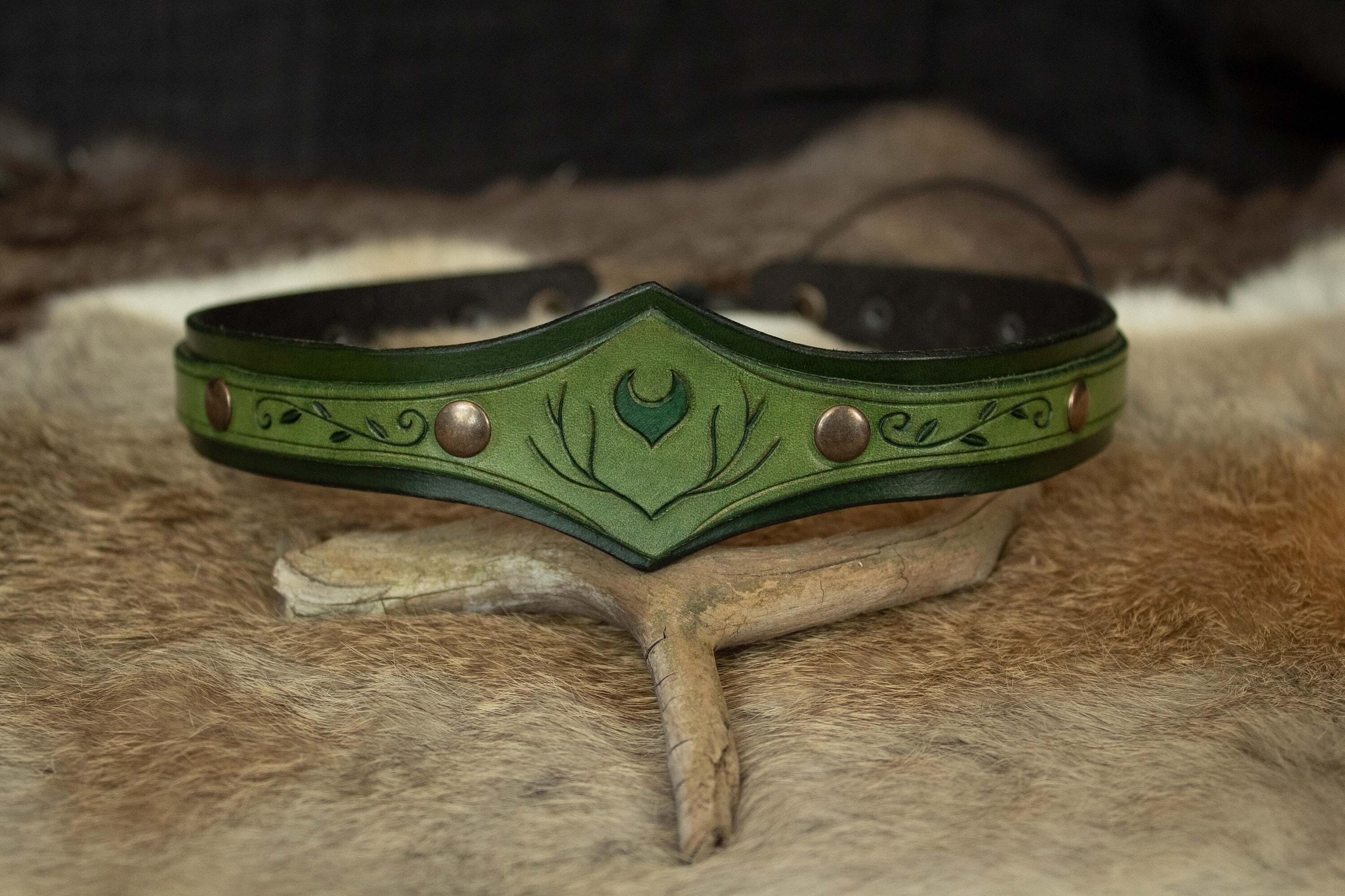 Diadema druidico in pelle, corona sciamanica elfica medievale