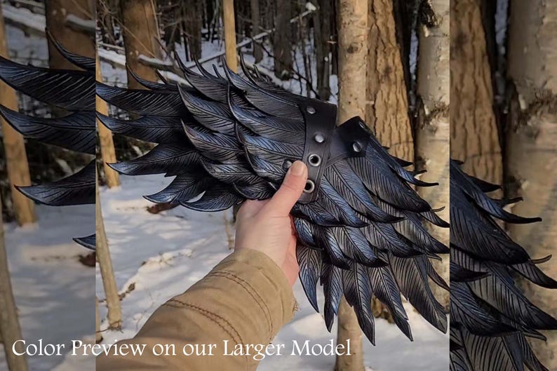 Small Leather Feather Pauldrons, LARP Armor Bird Raven Spaulder Shoulder Armor Raven