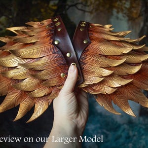 Small Leather Feather Pauldrons, LARP Armor Bird Raven Spaulder Shoulder Armor Gold
