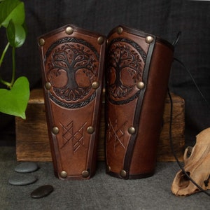 Yggdrasill Leather Bracers // Pair of Viking Bracers Arm leather Armor // Elven Tree Wood armor