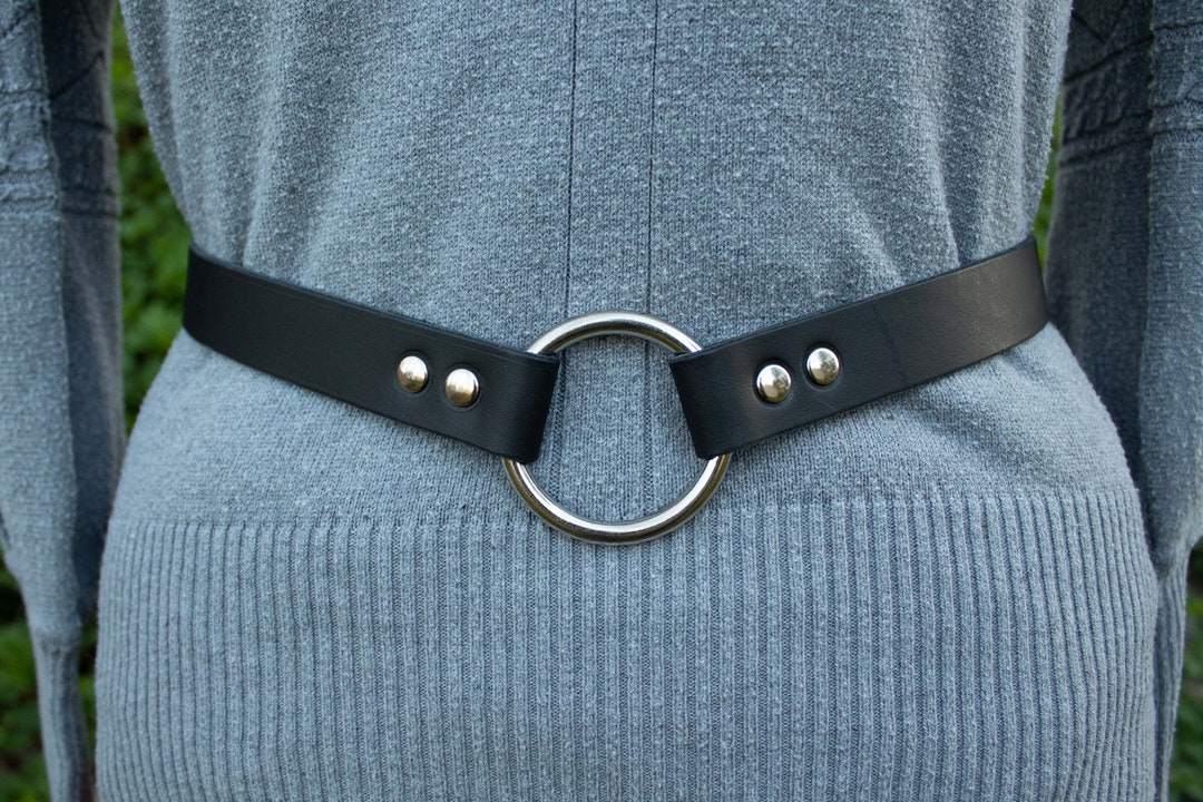 Black Leather O Ring Belt O Ring Leather Belt Waist Larp Etsy