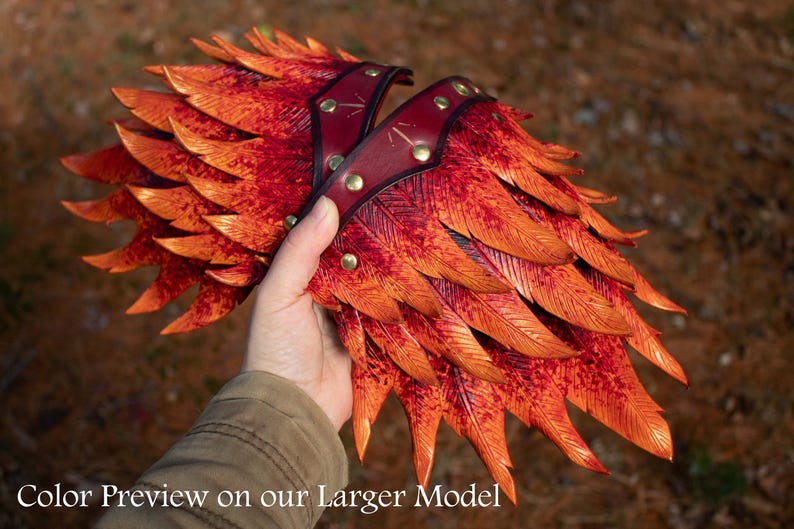 Small Leather Feather Pauldrons, LARP Armor Bird Raven Spaulder Shoulder Armor Phoenix