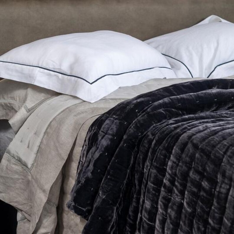 Lush Black Silk Velvet Blanket Quilt Coverlet_ Box Etsy