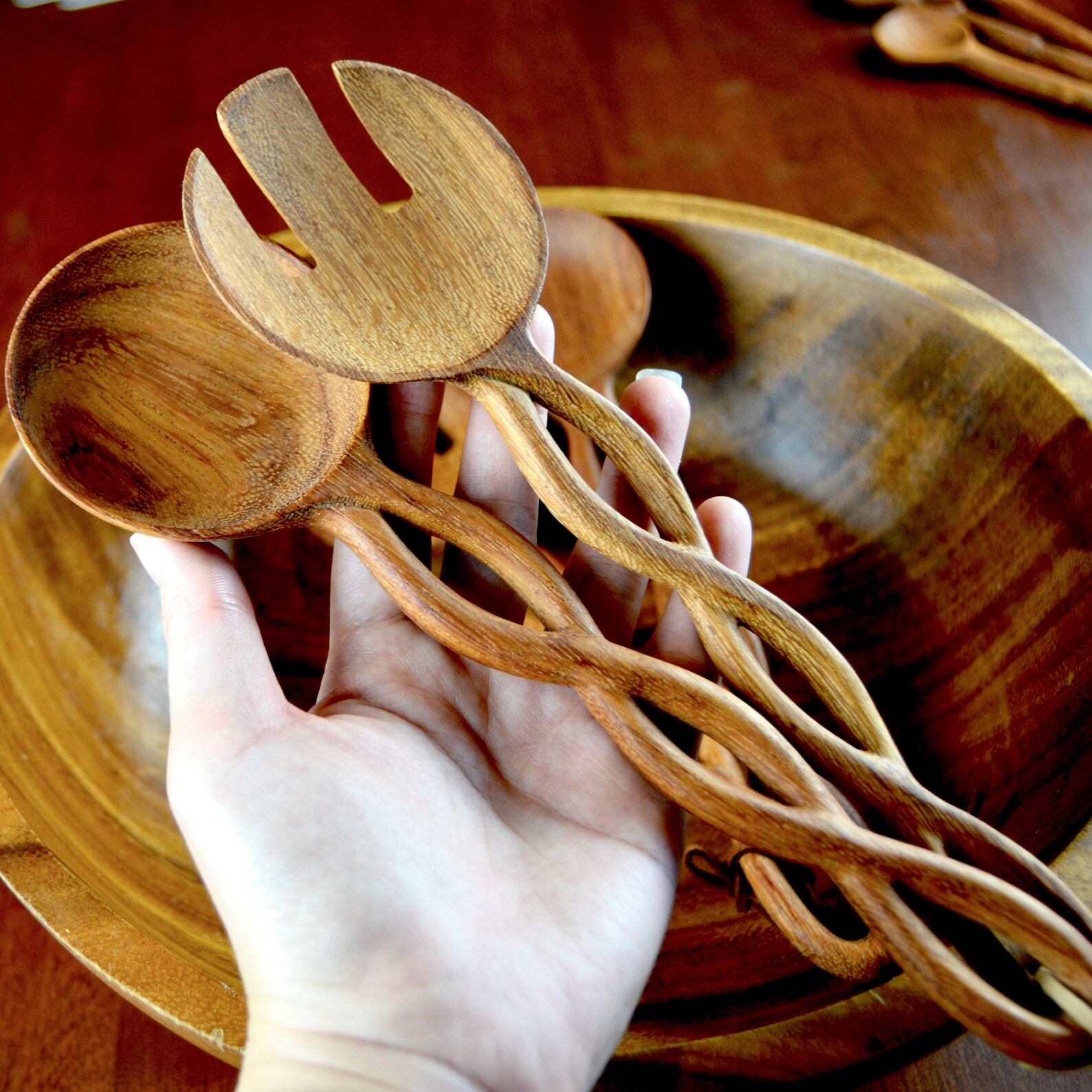 Eco friendly Wooden Salad Servers TwistedUnique Handmade Etsy