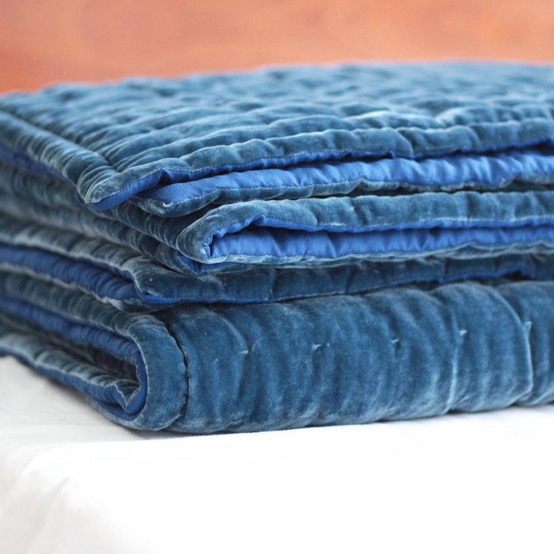 Lush Silk Velvet Quilted Blanket Throw Coverlet Luxury Etsy