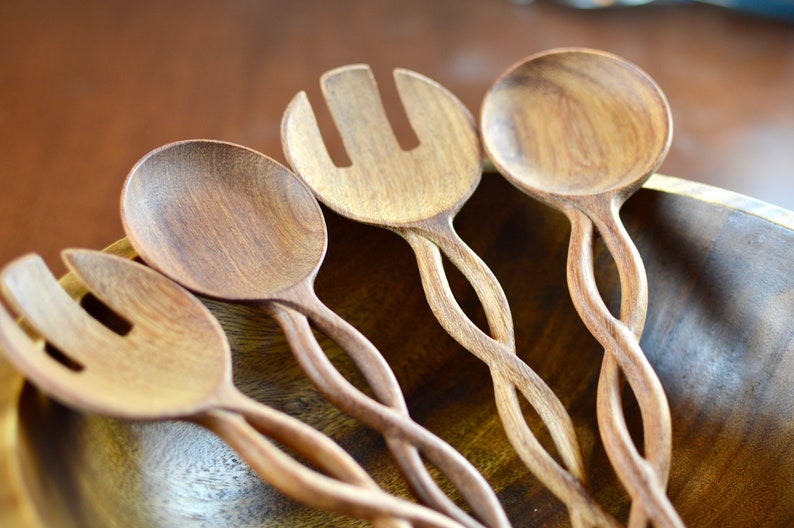 Twisted Eco friendly Wooden Salad ServersUnique Handmade Etsy